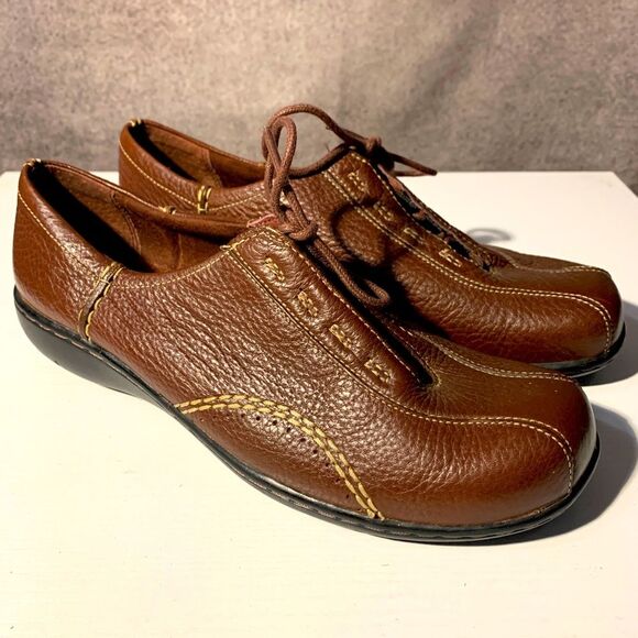Clarks Shoes - Clarks Women BRN Leather Topstitch Lace Up Casual Comfort Oxford Shoes Size 7.5